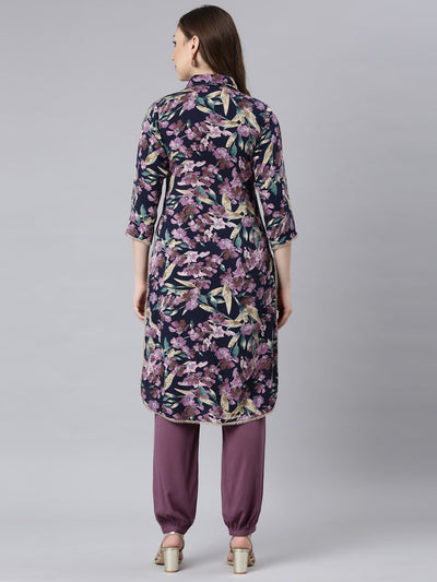 Neerus Printed Panelled Straight Floral Kurta And Trousers