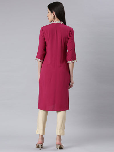 Neerus Magenta Panelled Straight Embellished Kurtas