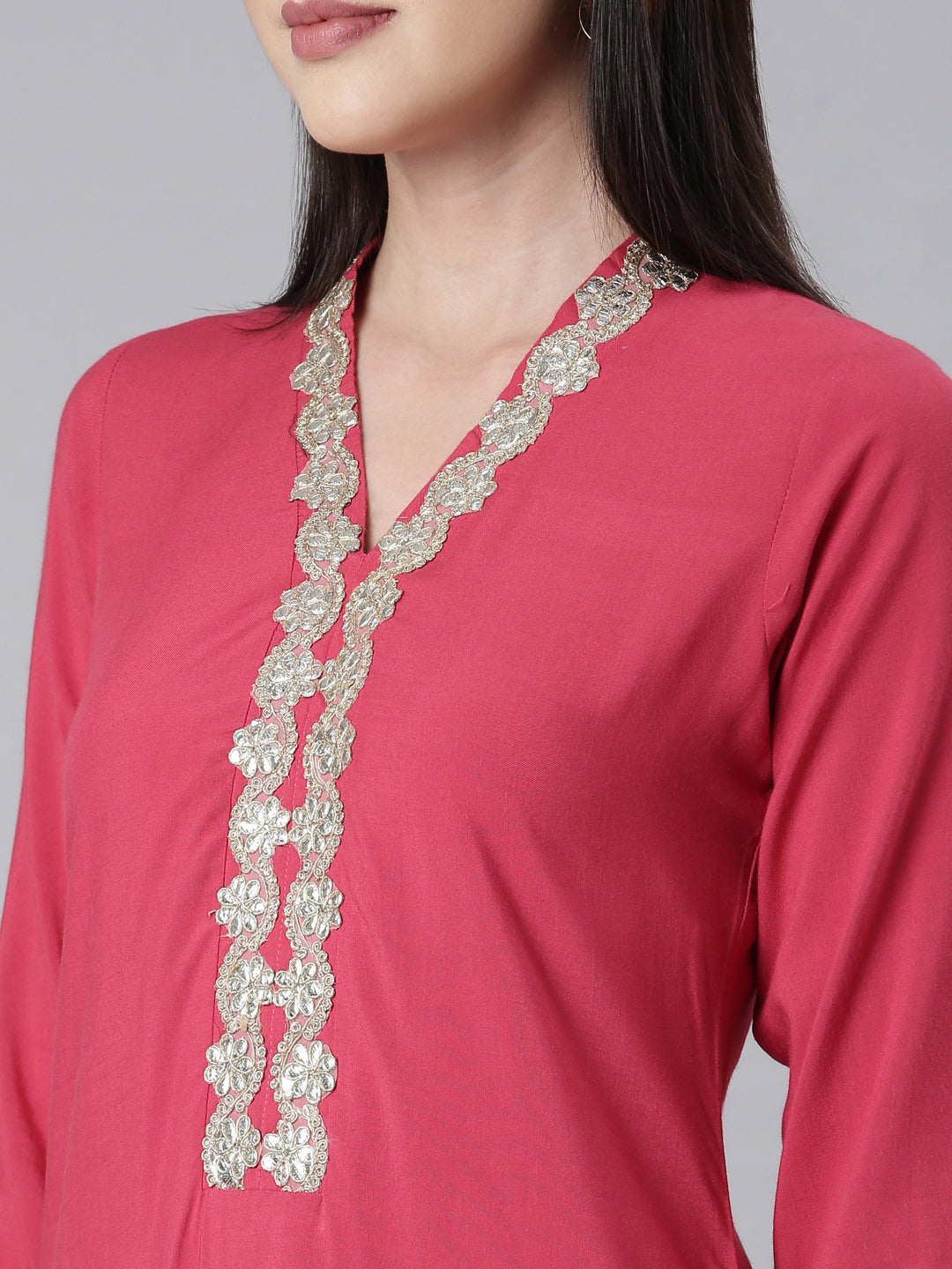 Neerus Rani Panelled Straight Embellished Kurtas