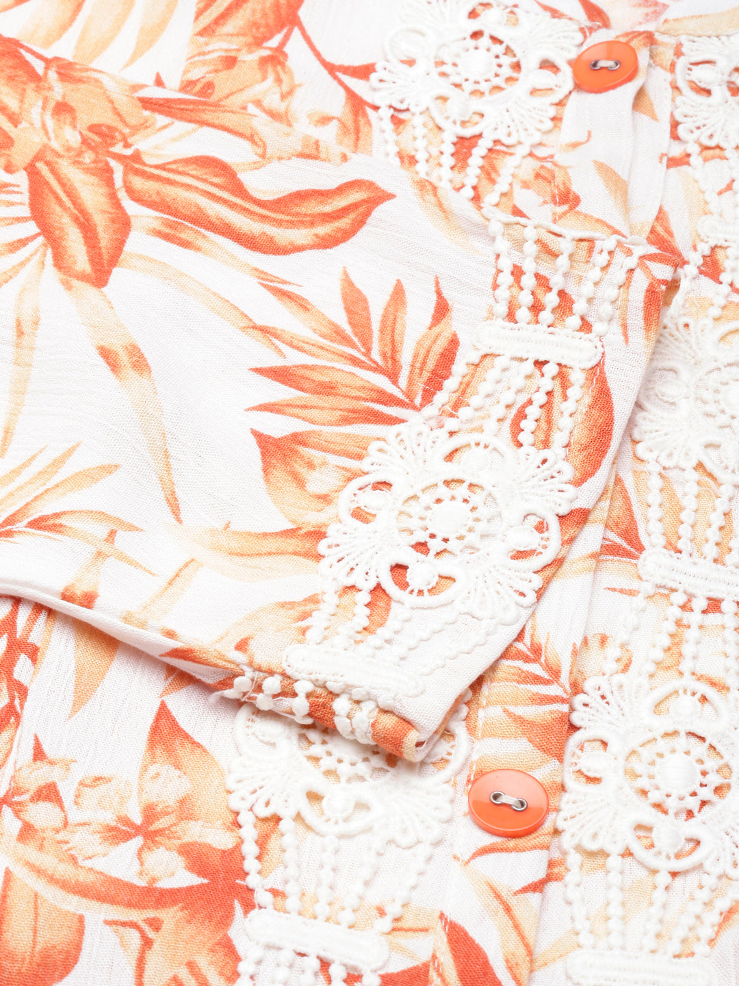 Neerus Orange Flared Casual Floral Maxi Dresses