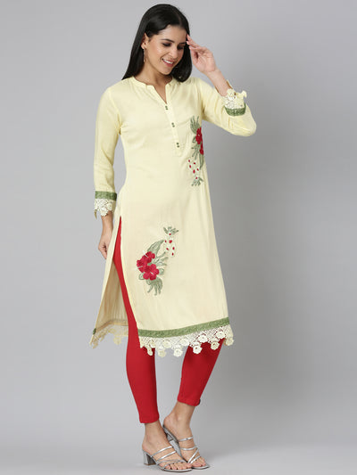 Neerus Yellow Straight Casual Floral Straight Kurtas