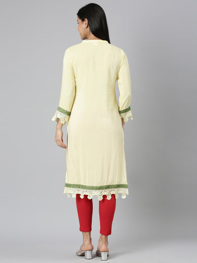 Neerus Yellow Straight Casual Floral Straight Kurtas