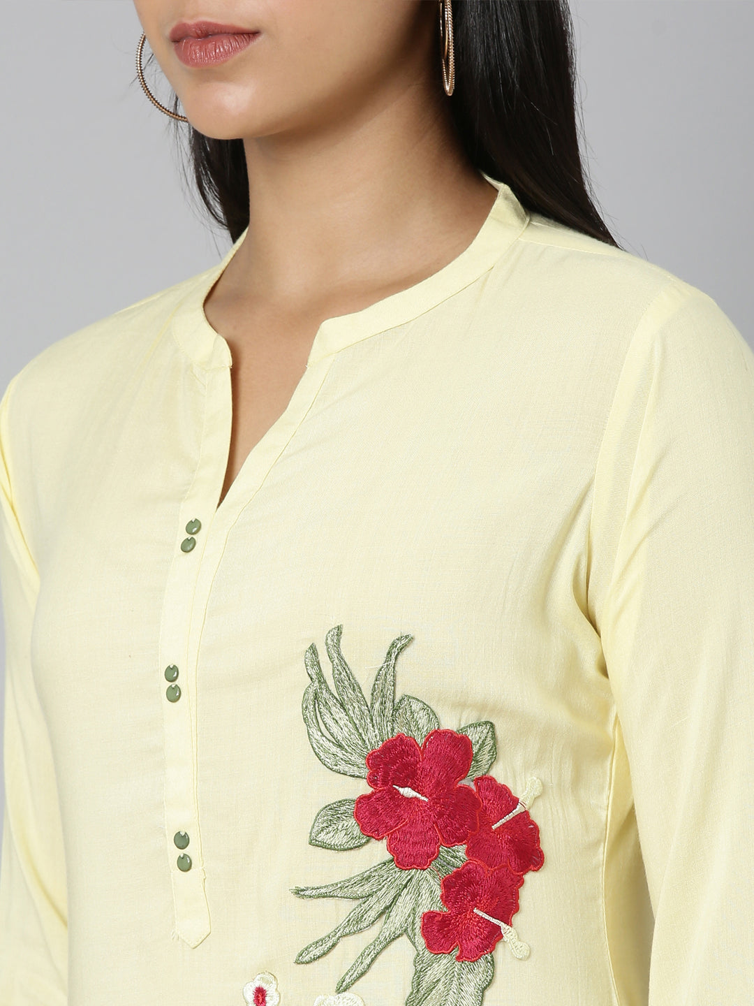 Neerus Yellow Straight Casual Floral Straight Kurtas