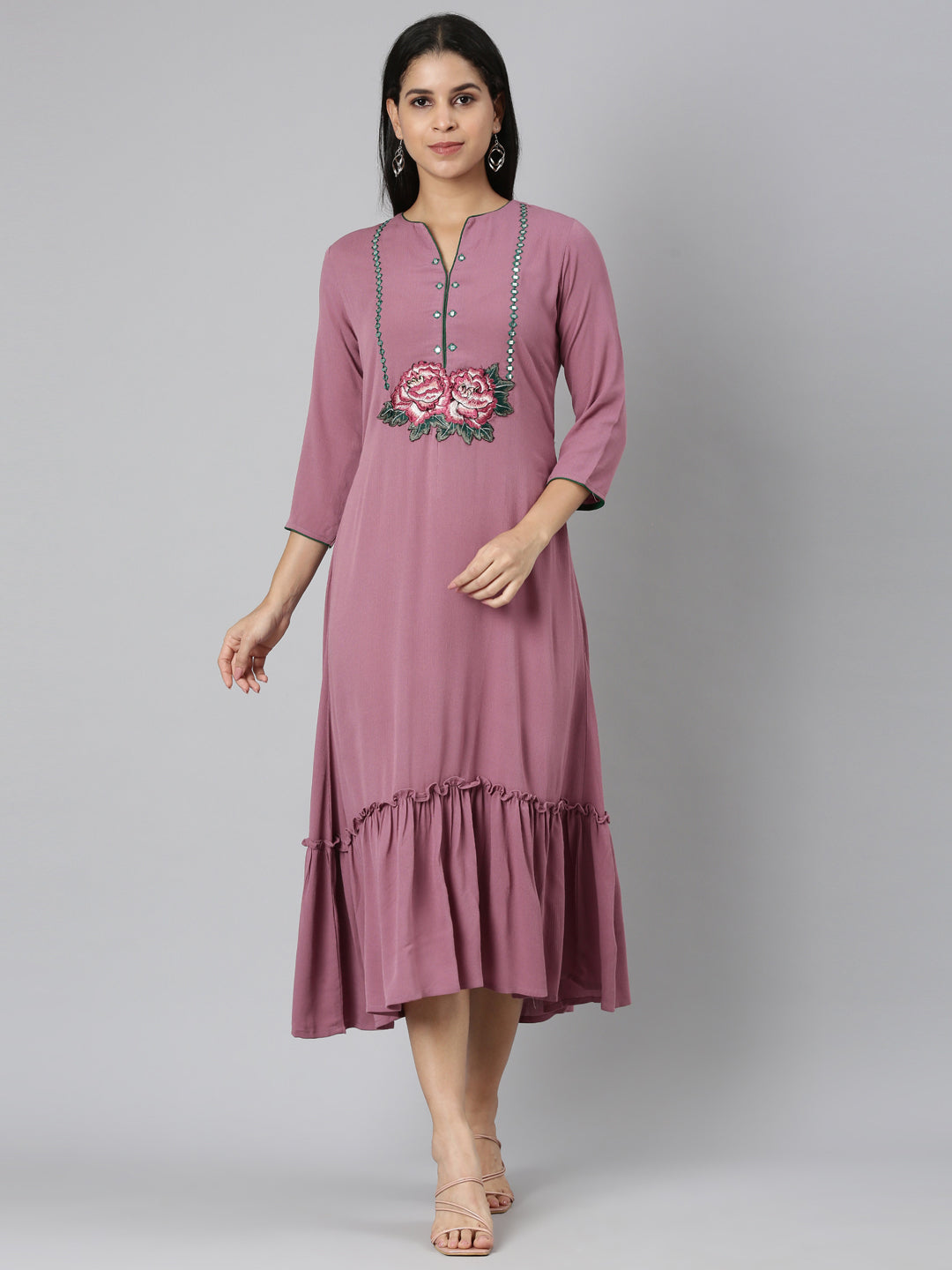 Neerus Pink Straight Casual Floral Anarkali Kurtas