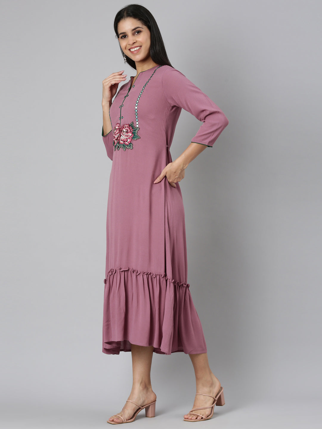 Neerus Pink Straight Casual Floral Anarkali Kurtas