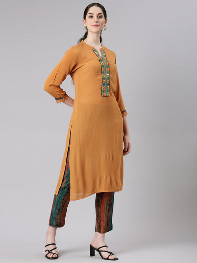 Neerus Women Mustard Straight Kurta and Trousers