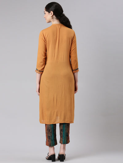 Neerus Women Mustard Straight Kurta and Trousers