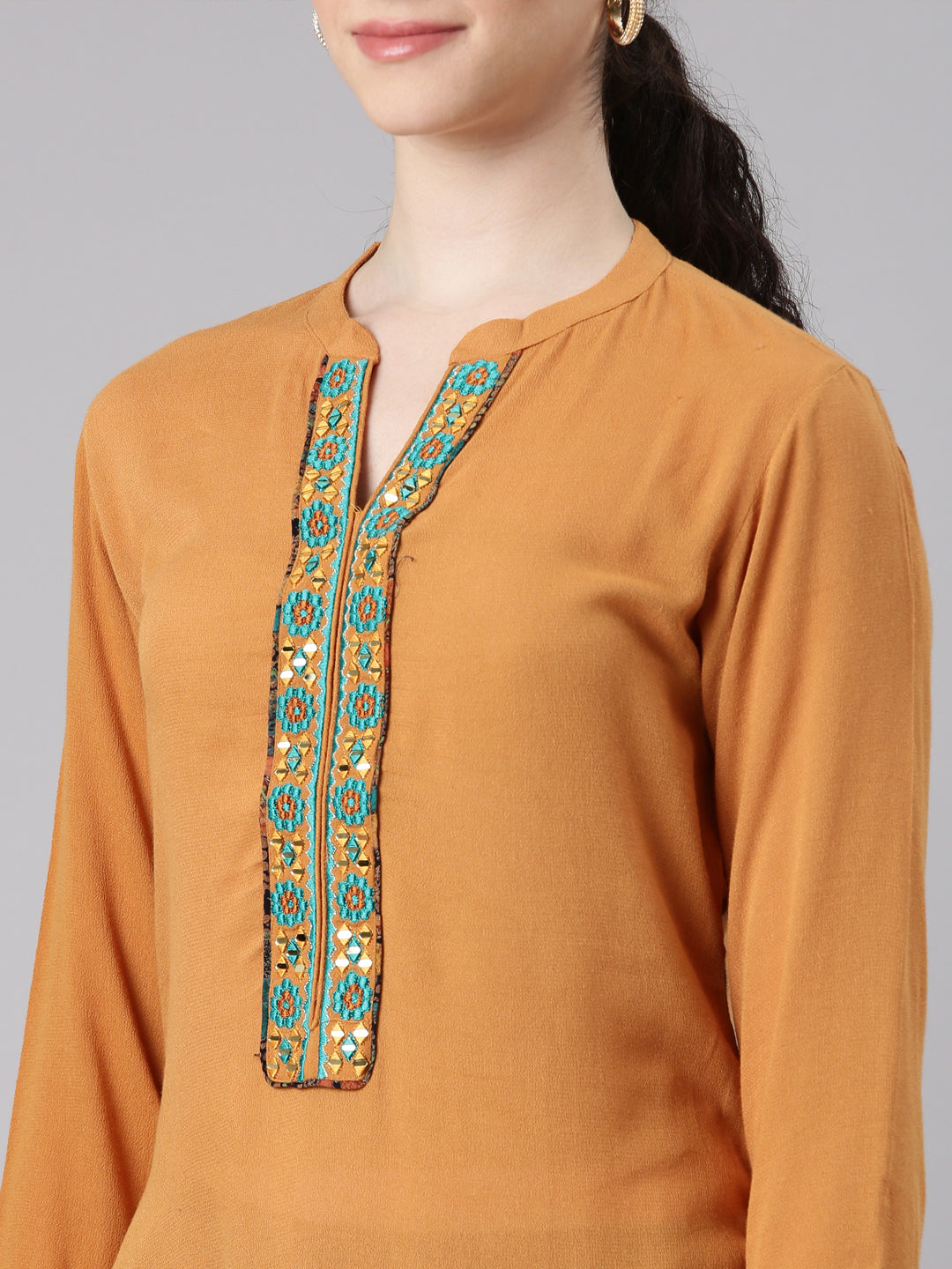 Neerus Women Mustard Straight Kurta and Trousers