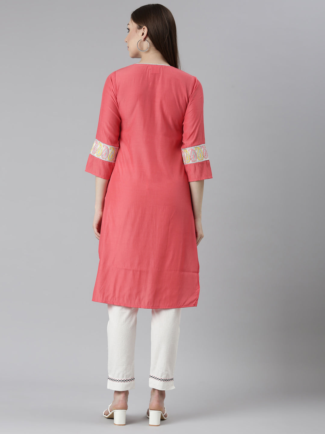 Neeru's Orange Regular Straight Solid Kurtas