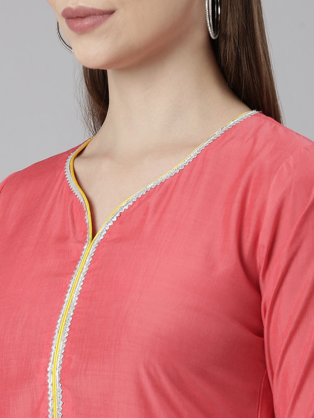 Neeru's Orange Regular Straight Solid Kurtas