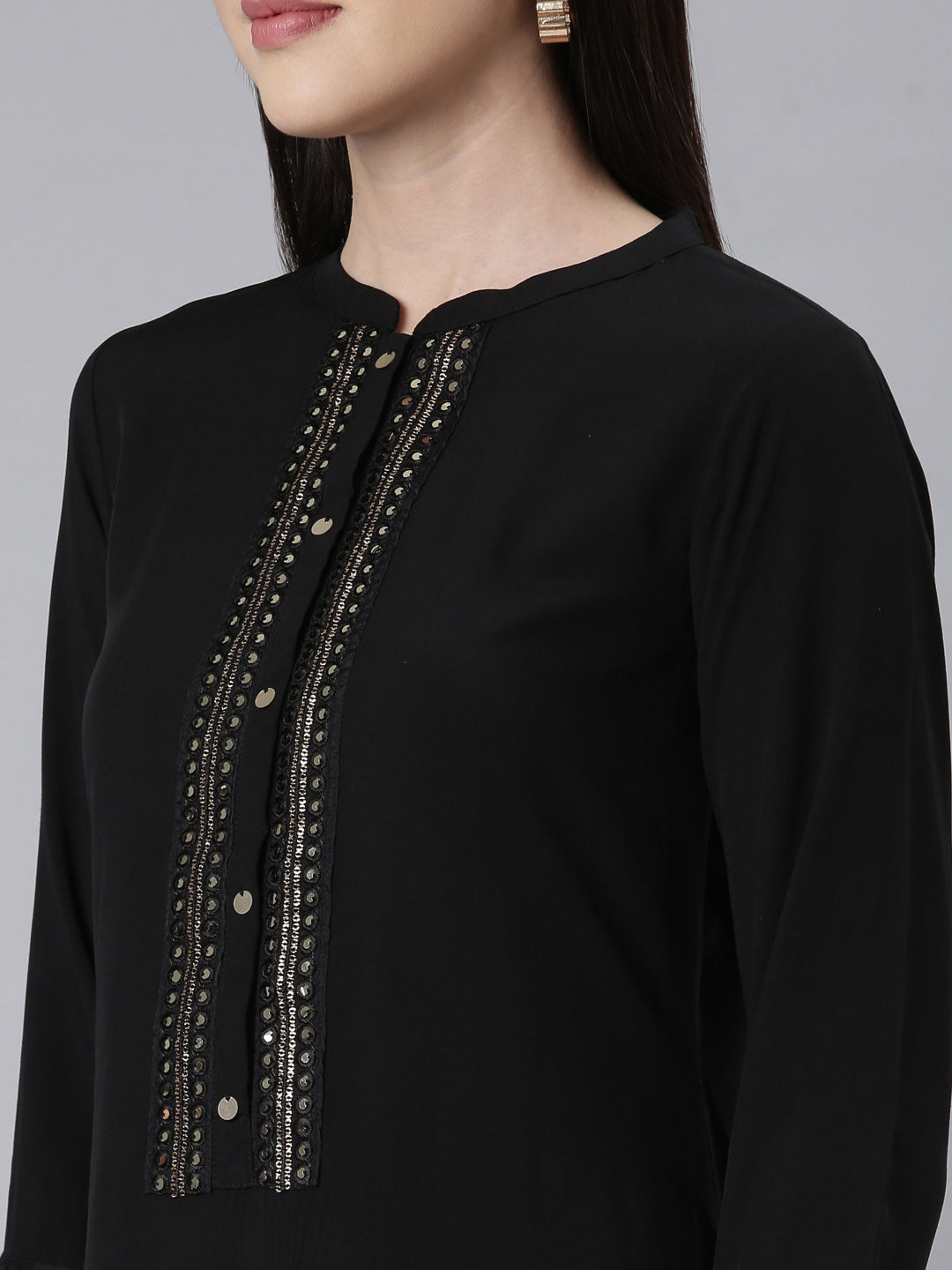 Neerus Black Panelled Straight Embellished Kurtas