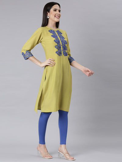 Neerus M Green Panelled Straight Embellished Kurtas