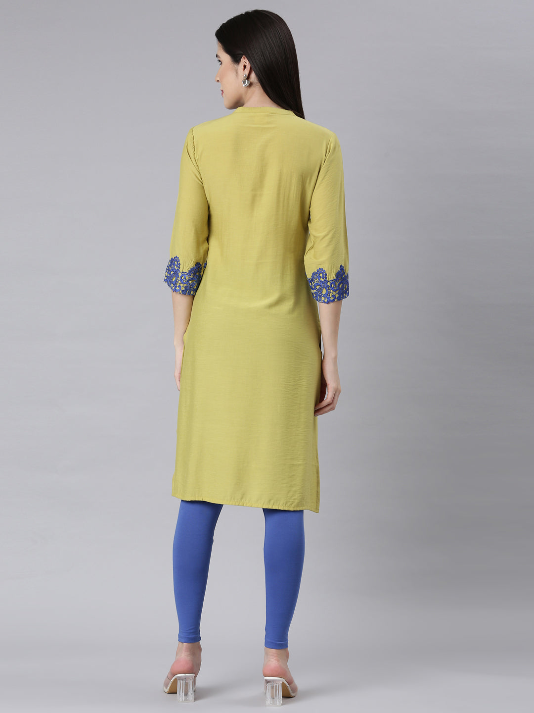 Neerus M Green Panelled Straight Embellished Kurtas