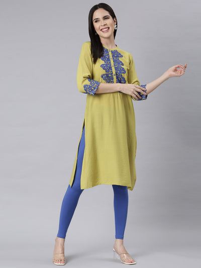 Neerus M Green Panelled Straight Embellished Kurtas