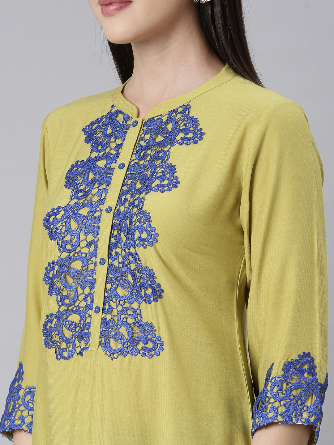 Neerus M Green Panelled Straight Embellished Kurtas