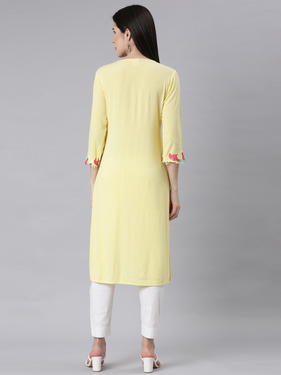 Neerus Lemon Panelled Straight Embellished Kurtas