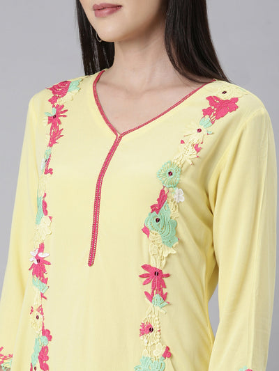 Neerus Lemon Panelled Straight Embellished Kurtas