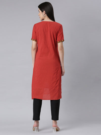 Neerus Rust Panelled Straight Bandhani Kurtas