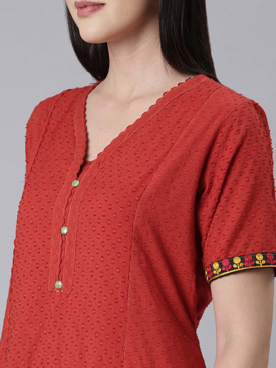 Neerus Rust Panelled Straight Bandhani Kurtas