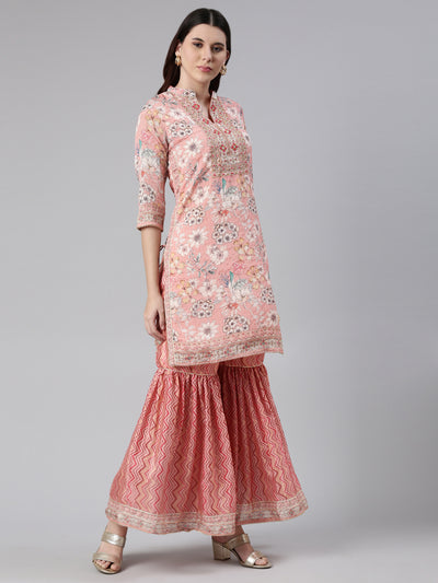 Neerus Ethnic Motifs Embroidered Thread Work Kurta with Sharara With Dupatta