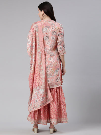 Neerus Ethnic Motifs Embroidered Thread Work Kurta with Sharara With Dupatta