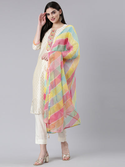 Neeru's Cream Regular Straight Printed Readymade suits