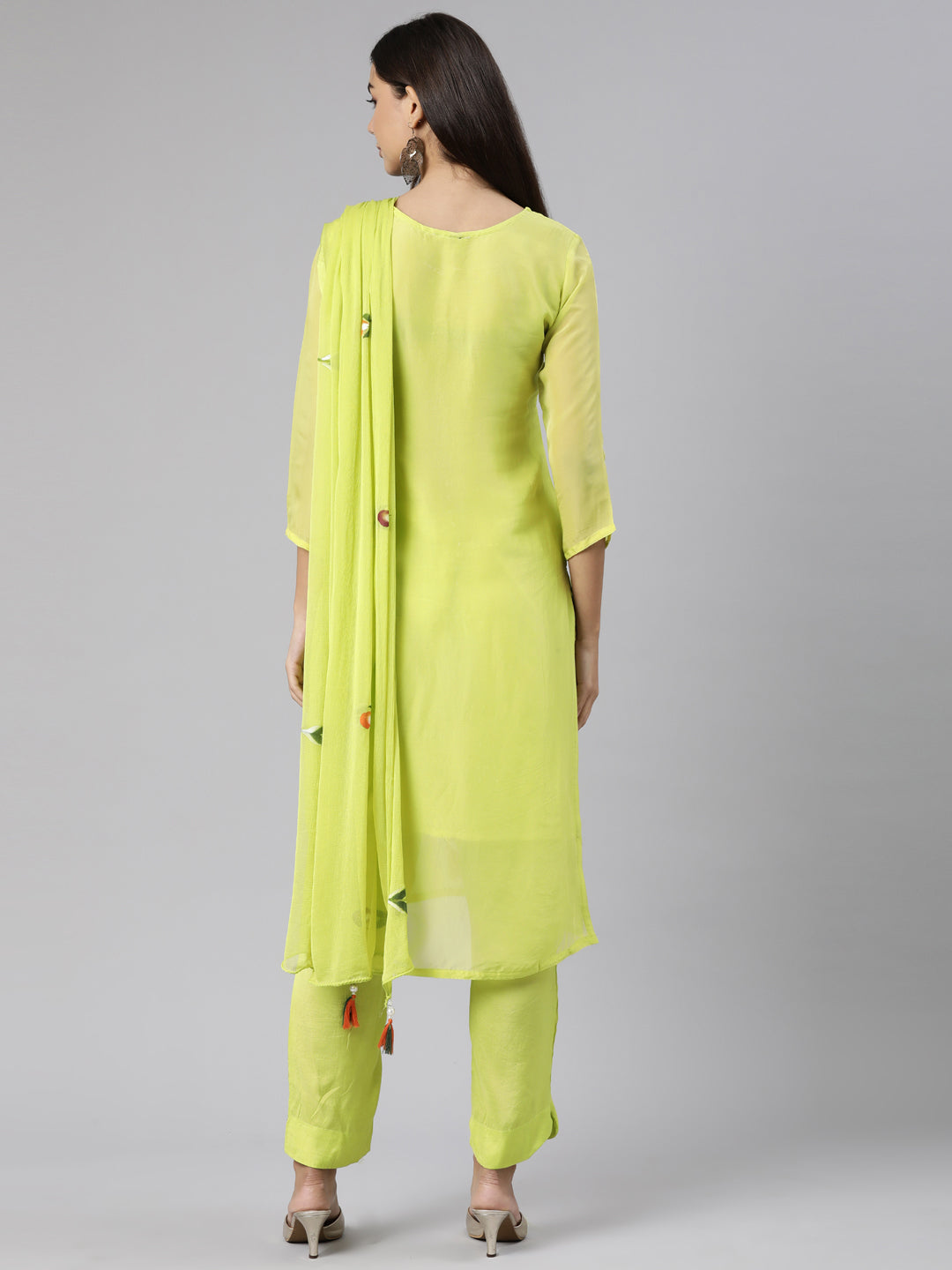 Neeru's Green Regular Straight Floral Kurta And Trousers With Dupatta