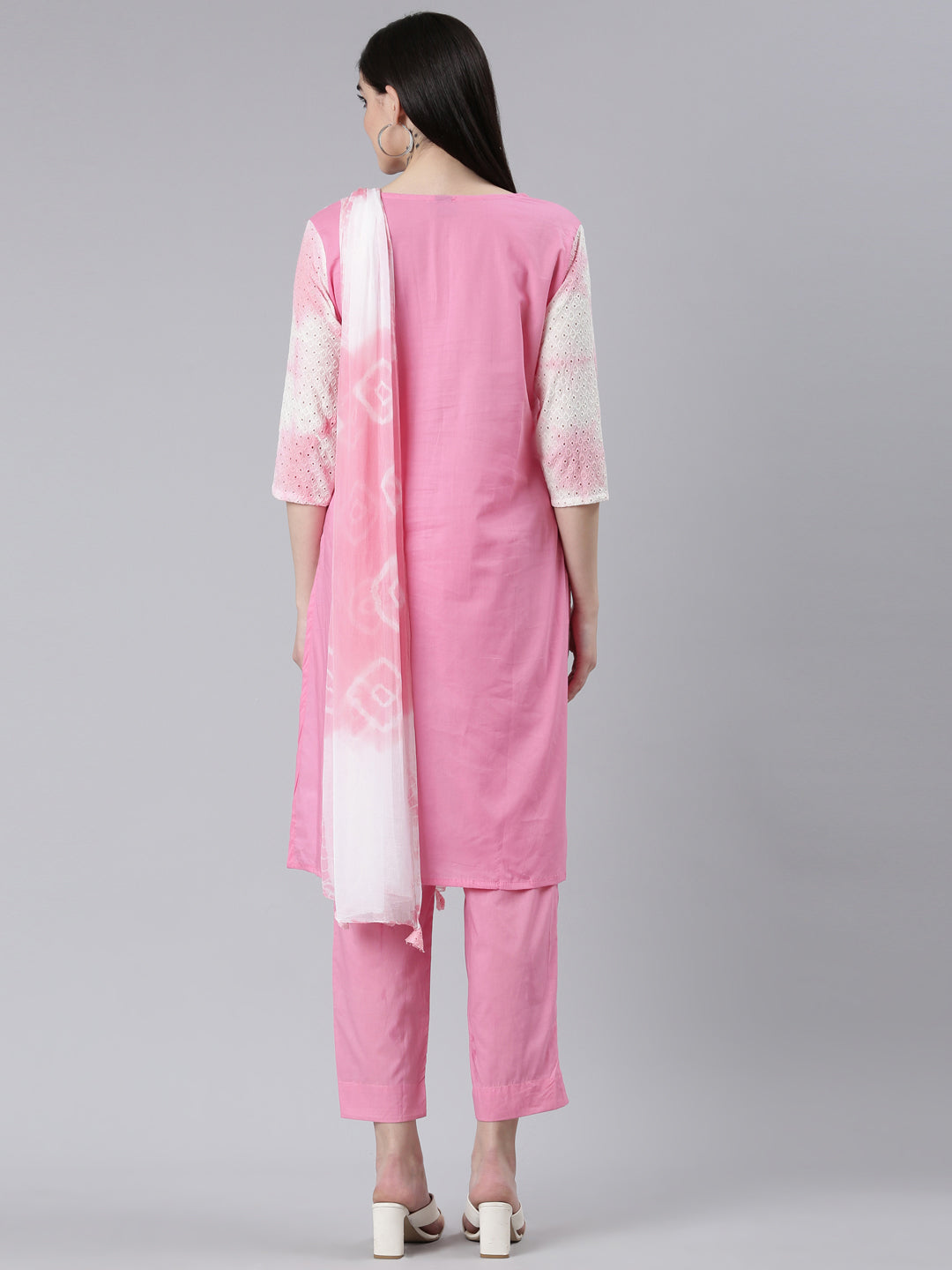 Neeru's Pink Regular Straight Printed Kurta And Trousers With Dupatta