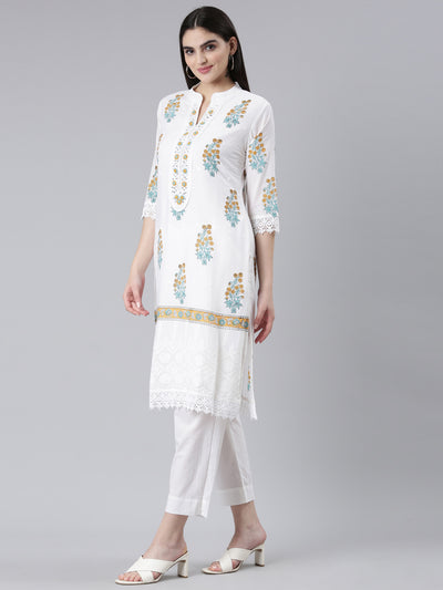 Neeru's Yellow Regular Straight Printed Kurta And Trousers With Dupatta