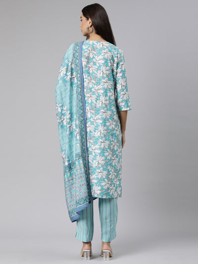 Neeru's Green Regular Straight Floral Kurta And Trousers With Dupatta