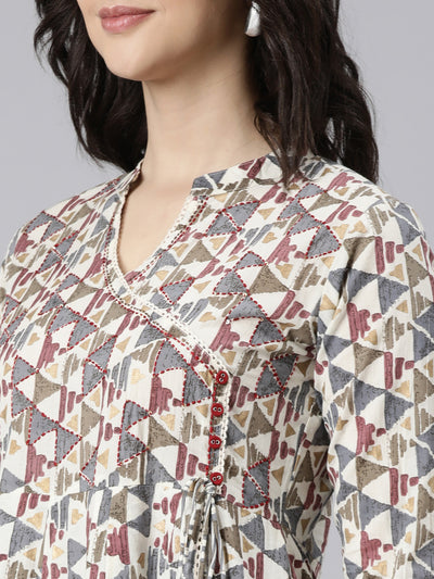 Neerus Multi Angrakha Straight Geometric Kurta And  Trousers With Dupatta