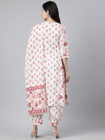 Neerus Pink Regular Straight Floral Kurta And  Salwar With Dupatta