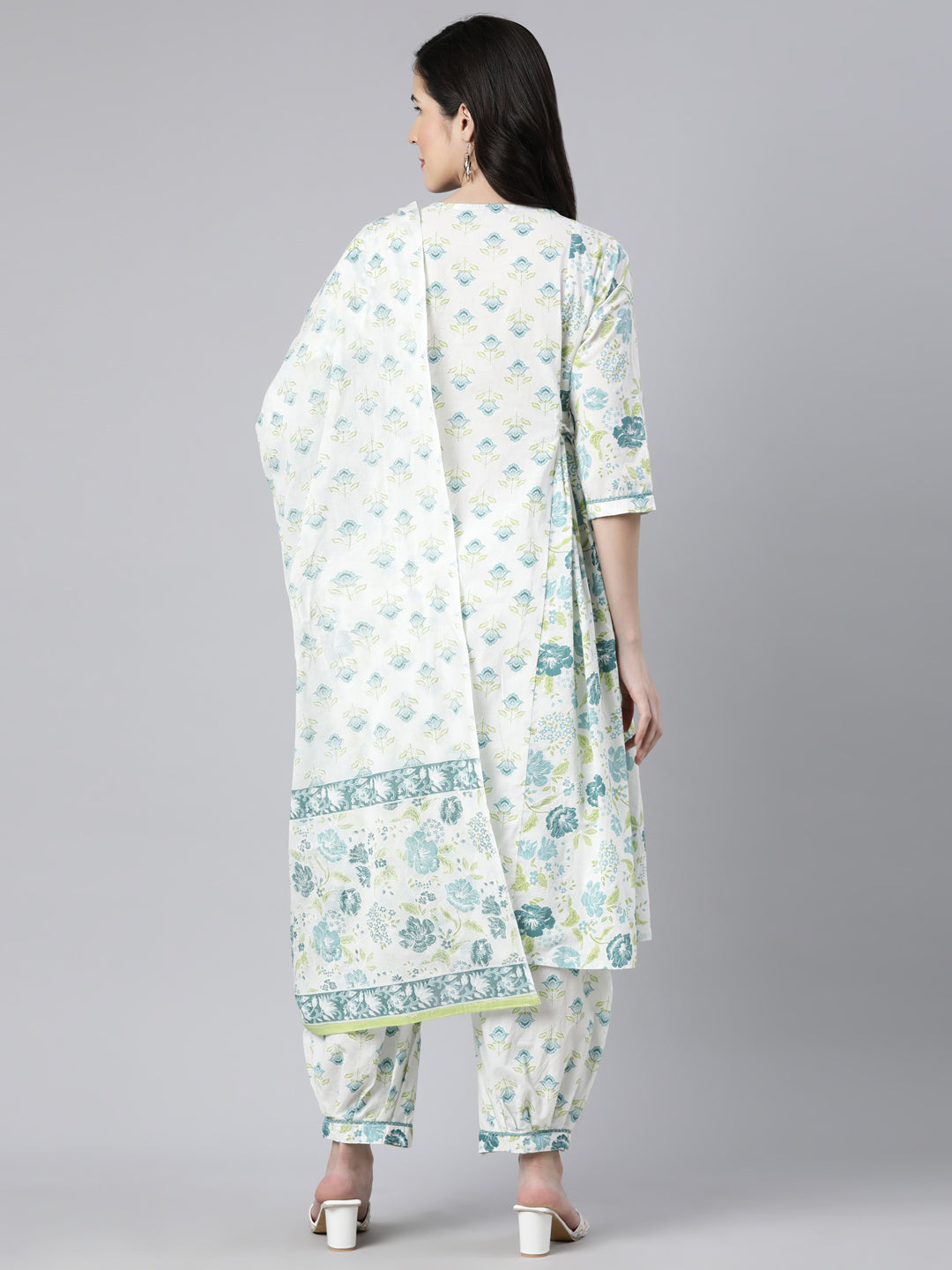 Neerus Green Regular Straight Floral Kurta And  Salwar With Dupatta