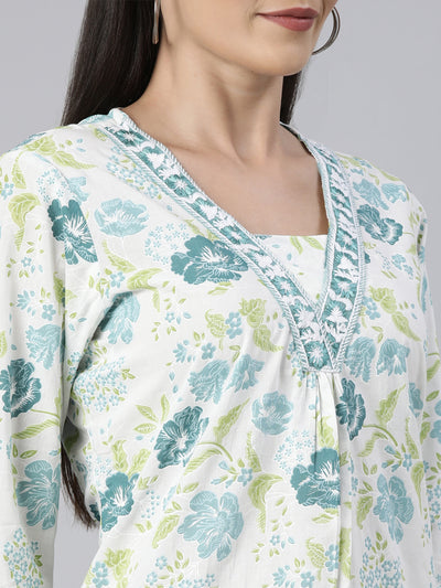 Neerus Green Regular Straight Floral Kurta And  Trousers With Dupatta