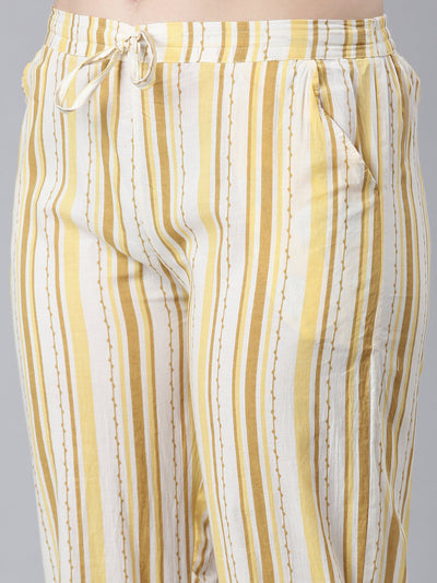 Neerus Yellow Panelled Straight Floral Kurta And Trousers With Dupatta