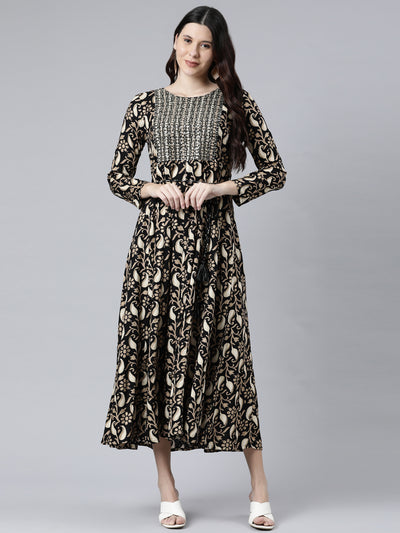 Neeru's Women Black Ethnic Motifs Printed Anarkali Kurta