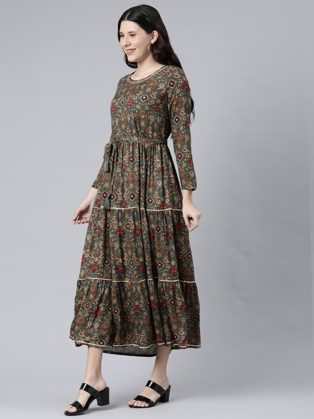 Neeru's Women Grey Ethnic Motifs Printed Anarkali Kurta