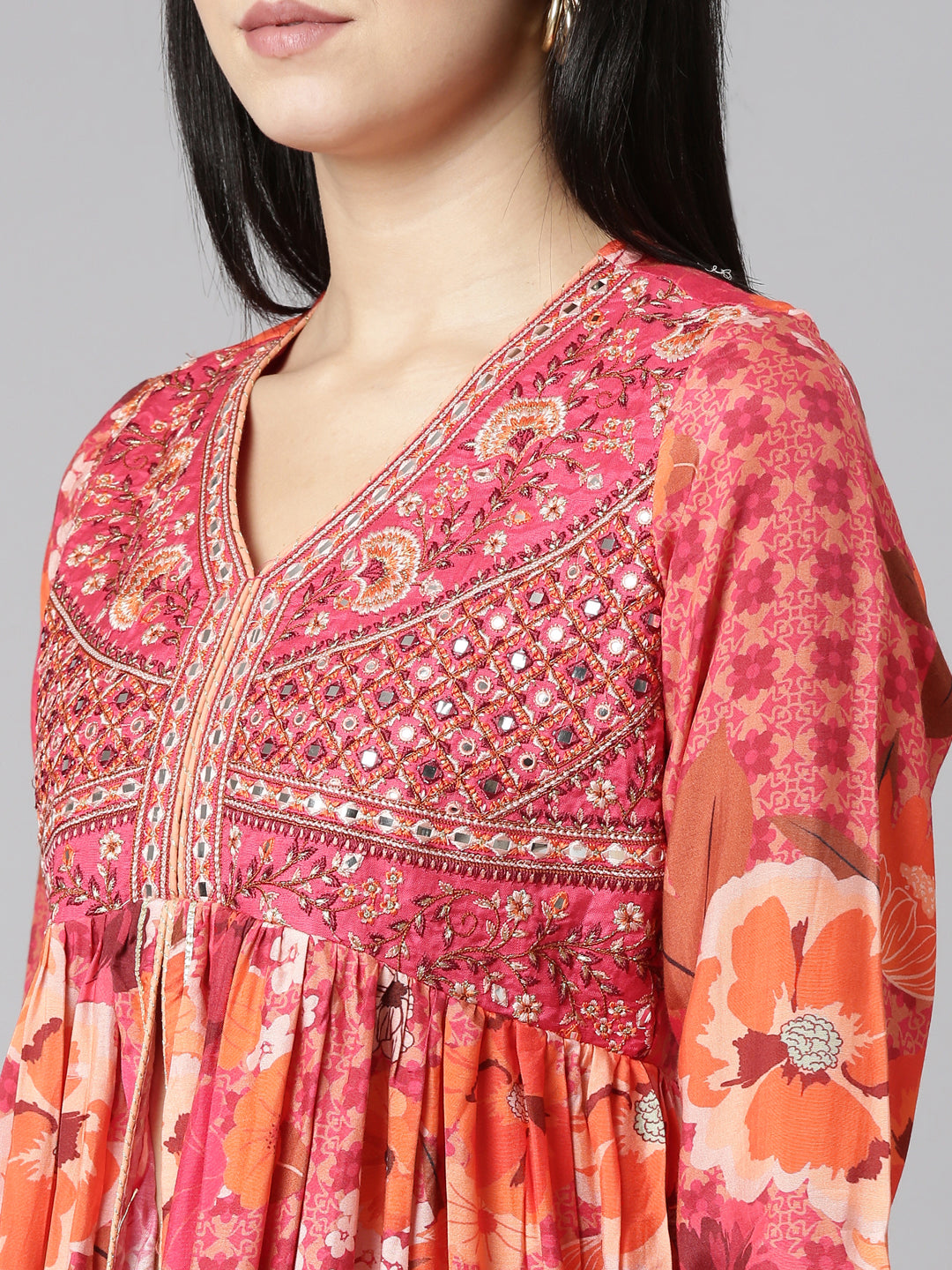 Neeru's Coral Pleated Straight Printed Readymade suits