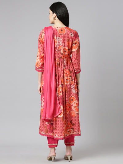 Neeru's Coral Pleated Straight Printed Readymade suits