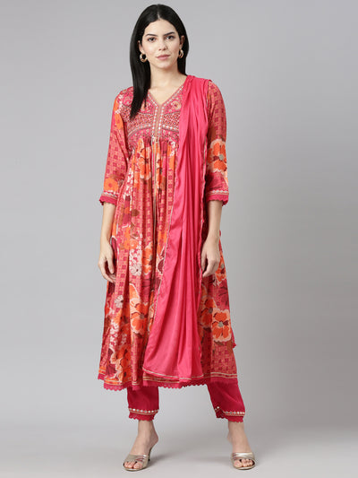 Neeru's Coral Pleated Straight Printed Readymade suits