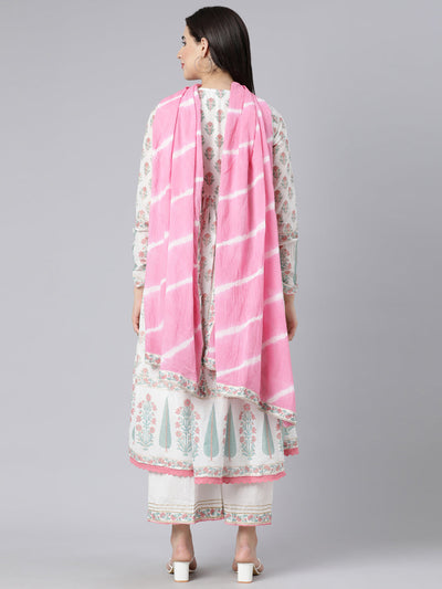 Neerus Pink Panelled Printed Kurta And Palazzos With Dupatta