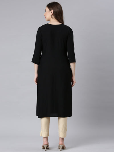 Neerus Black Panelled Straight Embellished Kurtas