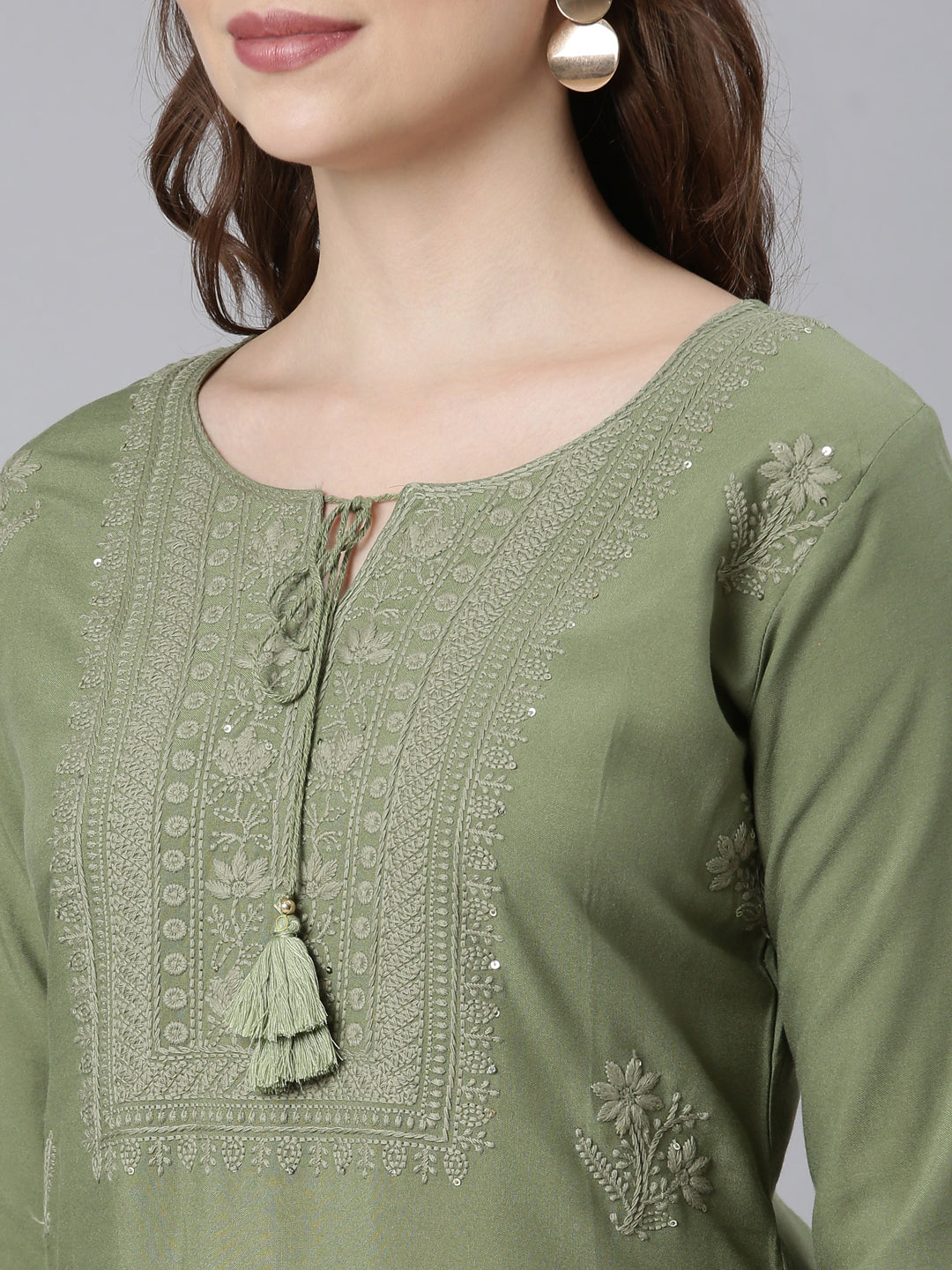 Neerus Mehadi Green Panelled Straight Embellished Kurtas