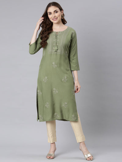 Neerus Mehadi Green Panelled Straight Embellished Kurtas