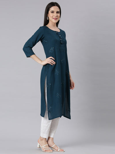 Neerus Peacock Panelled Straight Embellished Kurtas