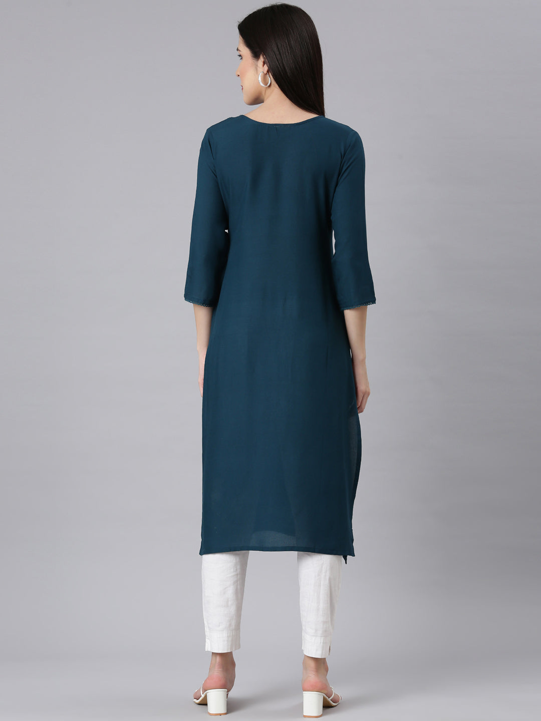 Neerus Peacock Panelled Straight Embellished Kurtas