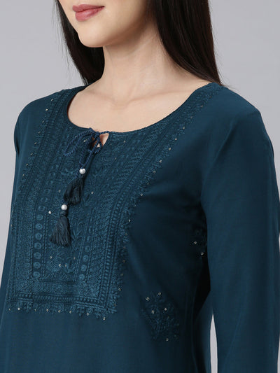 Neerus Peacock Panelled Straight Embellished Kurtas