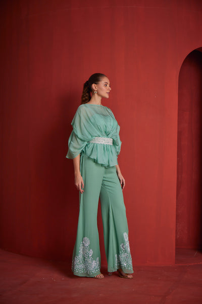 Neeru's Womens Sea Green Fusion Suit Set