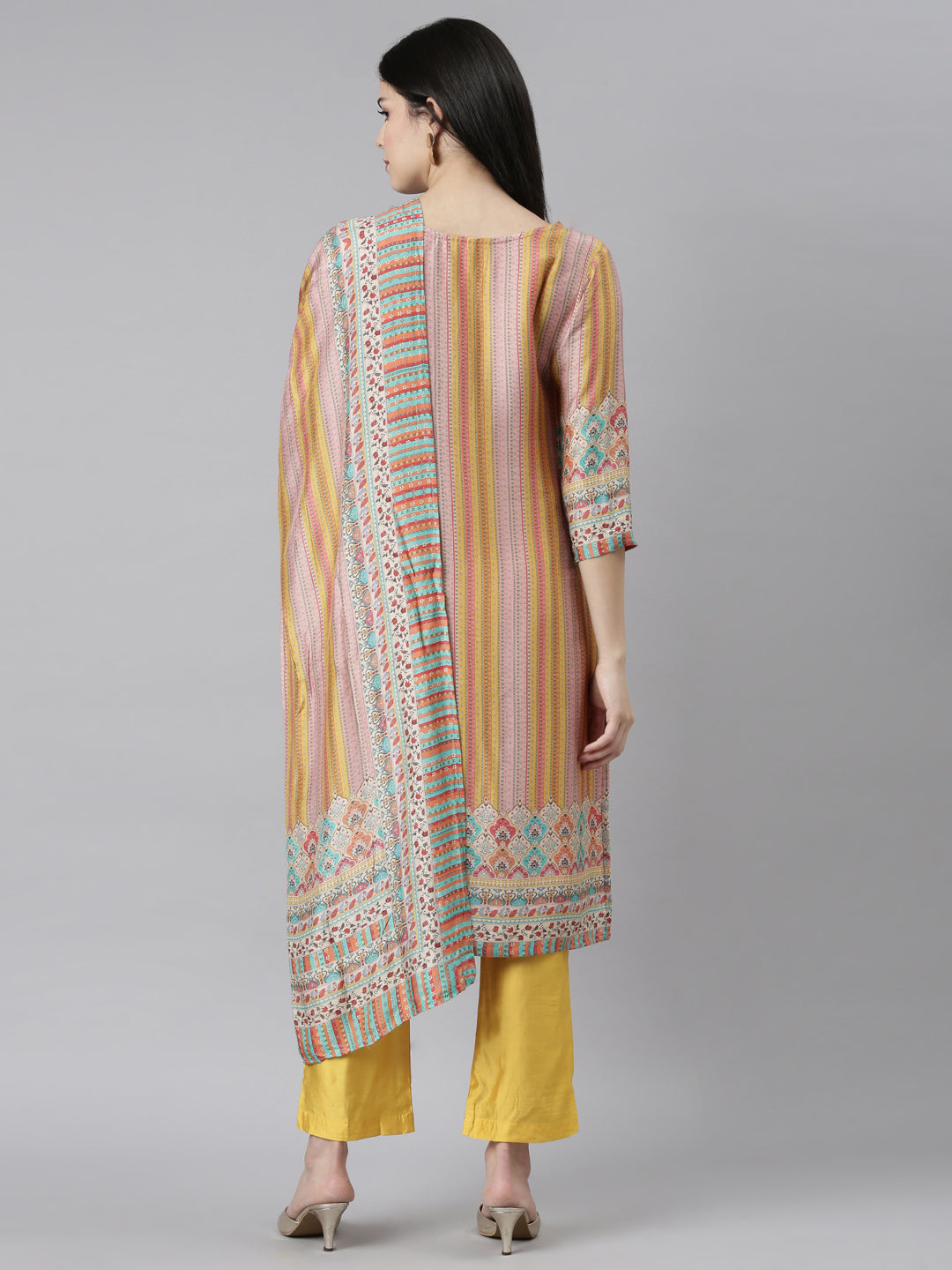 Neeru's Mustard Regular Straight Chevron Readymade suits