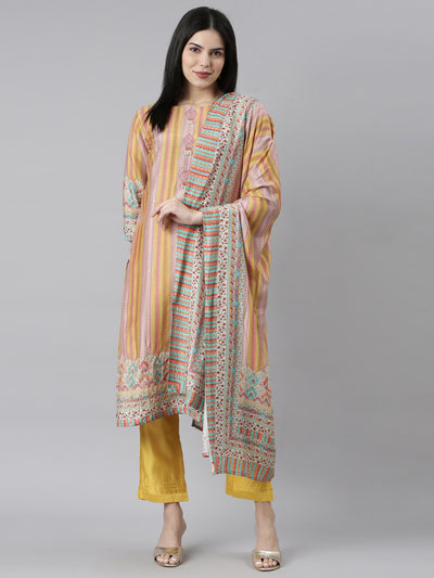 Neeru's Mustard Regular Straight Chevron Readymade suits